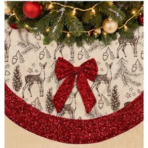 Festive Red and Cream Christmas Tree Skirt